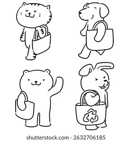 vector set of animal carrying cloth bag