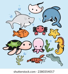 Vector Set Animal Conservation Cute Cartoon