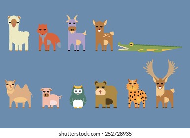 Vector set of animal:  deer,  pig, bear, reindeer, leopard, camel, fox, goat, crocodile, alpaca, owl