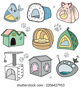 vector set of animal houses in cartoon style.barkitecture on a white background