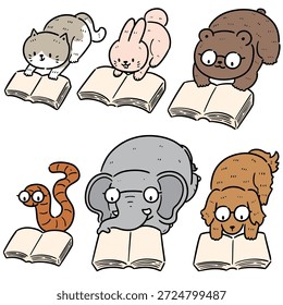Conjunto de Vector de libro de lectura de animales