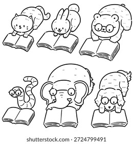 Conjunto de Vector de libro de lectura de animales