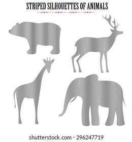 Vector set of animal silhouettes. Silhouettes of animals of wavy stripes.