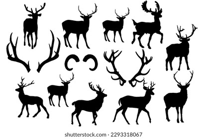 vector set of animal silhouettes deers 