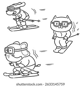 vector set of animal skiing