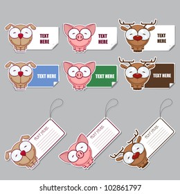 Vector set of animal stickers and tags.