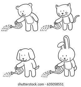 vector set of animal watering by watering can