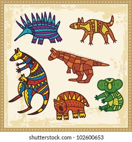 Vector set of animals in Australian aboriginal style.