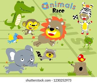 Vector Set Of Animals Cartoon In Running Race