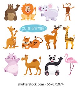 vector set animals. Collection of isolated animals in cartoon style