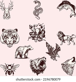 vector set with animals . Vector collection with mammals.