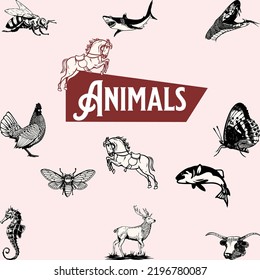 vector set with animals . Vector collection with mammals.