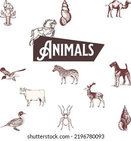 vector set with animals . Vector collection with mammals.