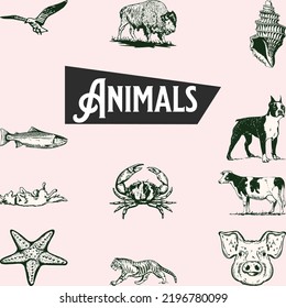 vector set with animals . Vector collection with mammals.