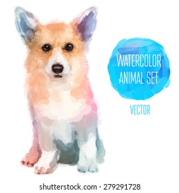 Vector set of animals. Dog hand painted watercolor illustration isolated on white background