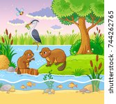 Vector set with animals and nature in a children
