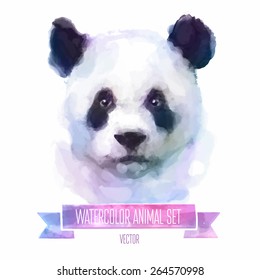 Vector set of animals. Panda hand painted watercolor illustration isolated on white background