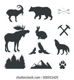 Vector set of animals,wild beasts,forest fauna images isolated on white background