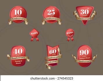 Vector : Set of Anniversary Celebration badge in red and gold color,Design element for  Anniversary event