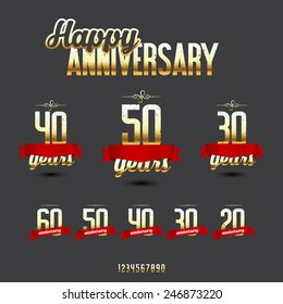 Vector set of anniversary golden signs