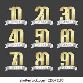 Vector set of anniversary golden signs