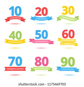 Vector set of anniversary numbers design.