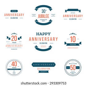 Vector set of anniversary signs, symbols. Ten, twenty, thirty, forty, fifty years jubilee design elements collection.