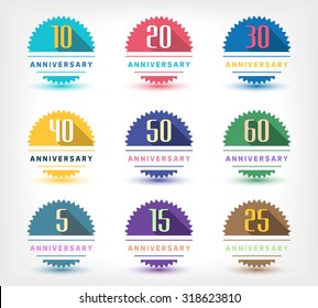 Vector set of anniversary signs, symbols. Five, ten, fifteen, twenty, thirty, forty, fifty years jubilee design elements collection.