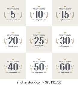 Vector set of anniversary signs, symbols. 