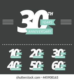 Vector set of anniversary signs. Ten, twenty, thirty, forty, fifty, sixty years design elements collection.