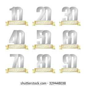 Vector set of anniversary silver signs