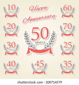 Vector set of anniversary symbols