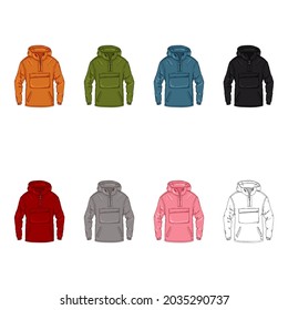 Vector Set of Anorak Jacket Illustrations. Cartoon and Sketch Images.
