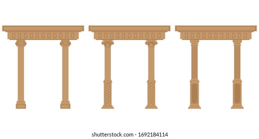 Vector set of antique arches. Architectural objects in flat style isolated on white background.