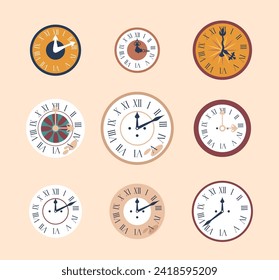 Vector Set Of Antique Clock Dials, Crafted With Precision, Showcase Intricate Designs And Ornate Roman Numerals