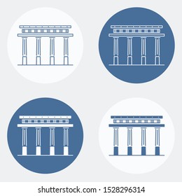 Vector set of antique greek pillar icons in white and blue color