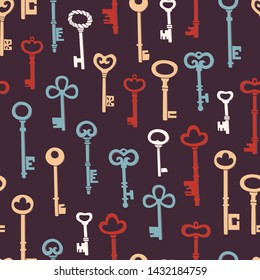 Vector Set of Antique Keys. Vector Hand Drawn Doodle Elements.