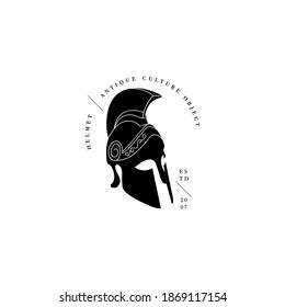 Vector set of antique logo - warrior helmet. Ancient greek or roman style element