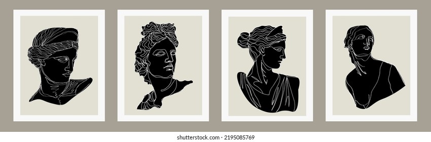 Vector set antique sculptures silhouette  Vector illustration for card wallpaper poster T  Shirt printing  Contemporary hand drawn mythical collection in line design style 