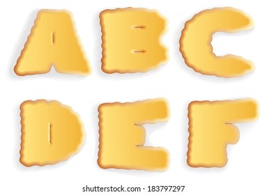 Vector set of appetizing letters of cracker biscuits isolated on a white background 