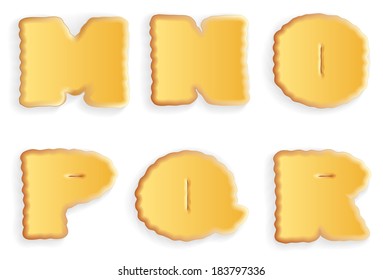 Vector set of appetizing letters of cracker biscuits isolated on a white background 