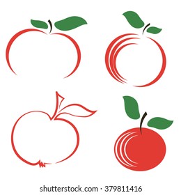 Vector Set of Apple Icons Isolated on White Background. Red Fruit Logo Design