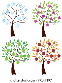 Collection Seasonal Trees Spring Summer Autumn Stock Vector (Royalty ...