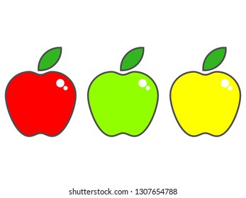 Vector set of apples, red, green and yellow isolated on the white background