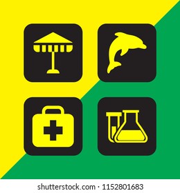 vector set. aquarium, treatment, umbrella and test tube and flask for chemistry class illustration for web and graphic design