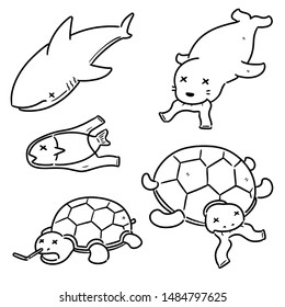 vector set of aquatic animal and plastic cartoon