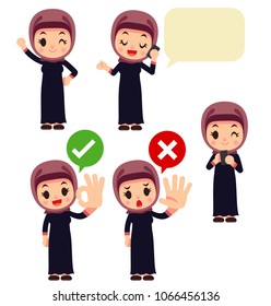 Vector set of Arab women in different action isolated on white background