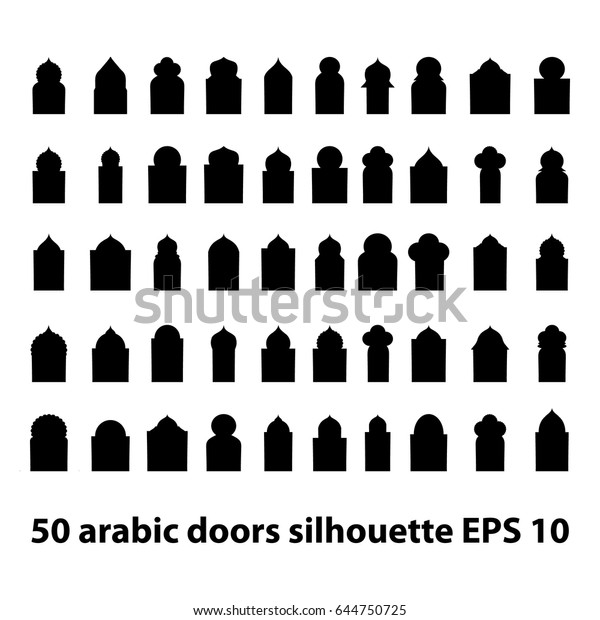 アラビア語のドアと窓のシルエット のベクター画像セット 窓や門のラマダンカリーム形 伝統的なイスラム教のアーチのベクター画像 のベクター画像素材 ロイヤリティフリー