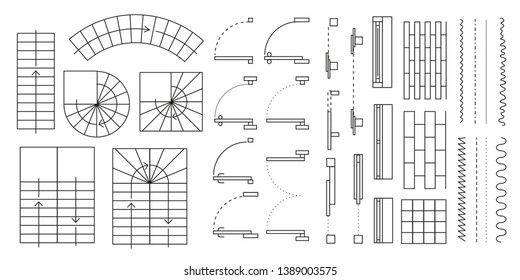 Vector Set. Architectural Elements For The Floor Plan. Top View.