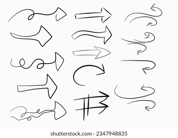 Vector set of arrow doodles. Hand drawn elements isolated on white background.